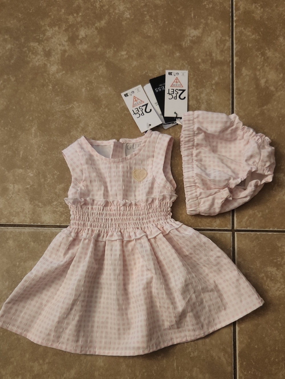 GUESS Pink Gingham Infant Dress with Matching diaper Cover